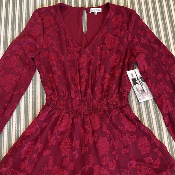 Honey & Rosie Women’s Long sleeve Vneck 3 tier burgundy floral dress size M NWT - Picture 4 of 12